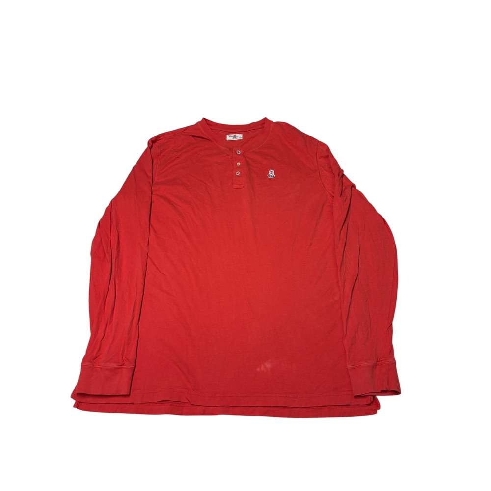 Psycho Bunny Mens 2XL Red Long Sleeve Henley Shirt Pima Cotton Logo Top